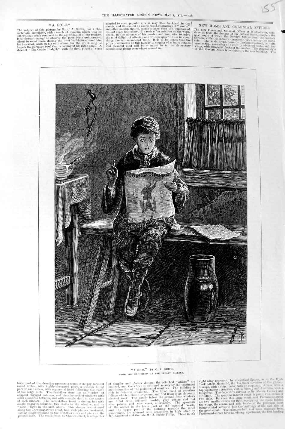 Original Old Antique Print 1875 Smith Dudley Gallery Art Young Boy Singing Solo