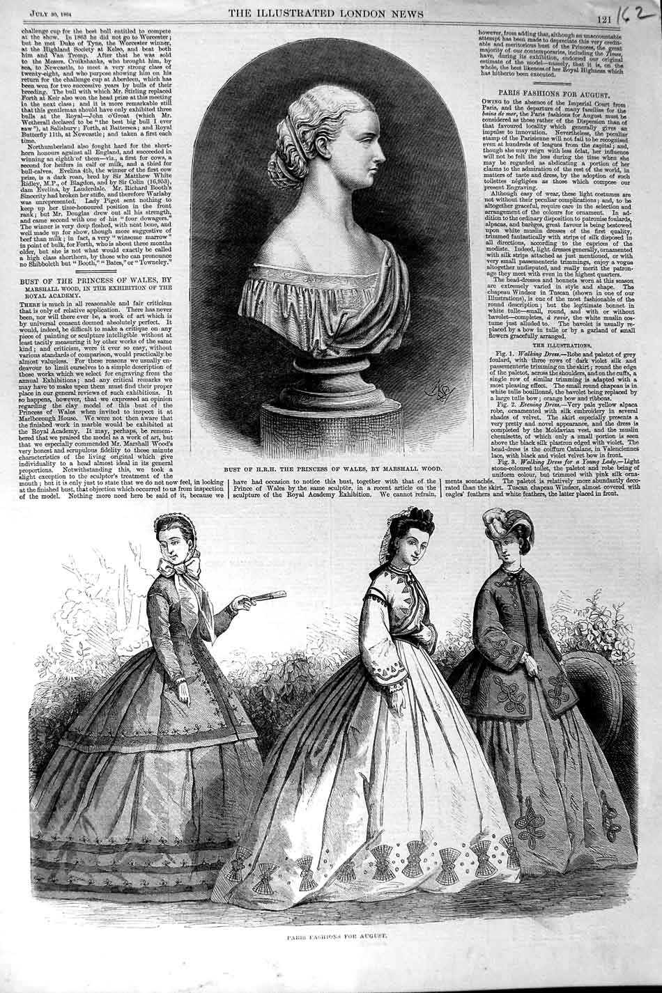 Old Antique Print 18644 Bust Princess Wales Marshall Wood Paris Fashion 19th