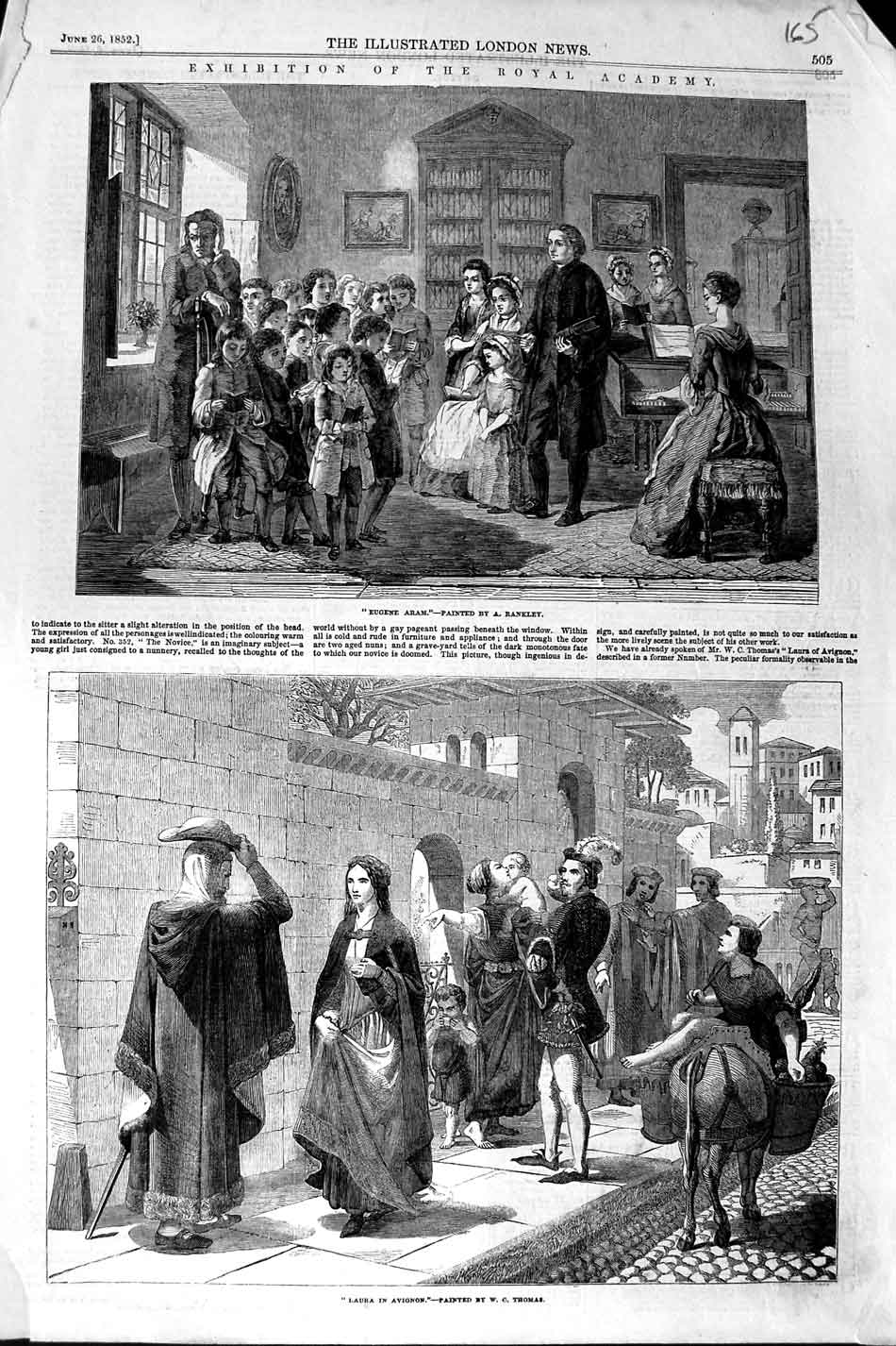 Original Old Antique Print 1852 Scene Laura Avignon Eugene Aram Rankley Thomas
