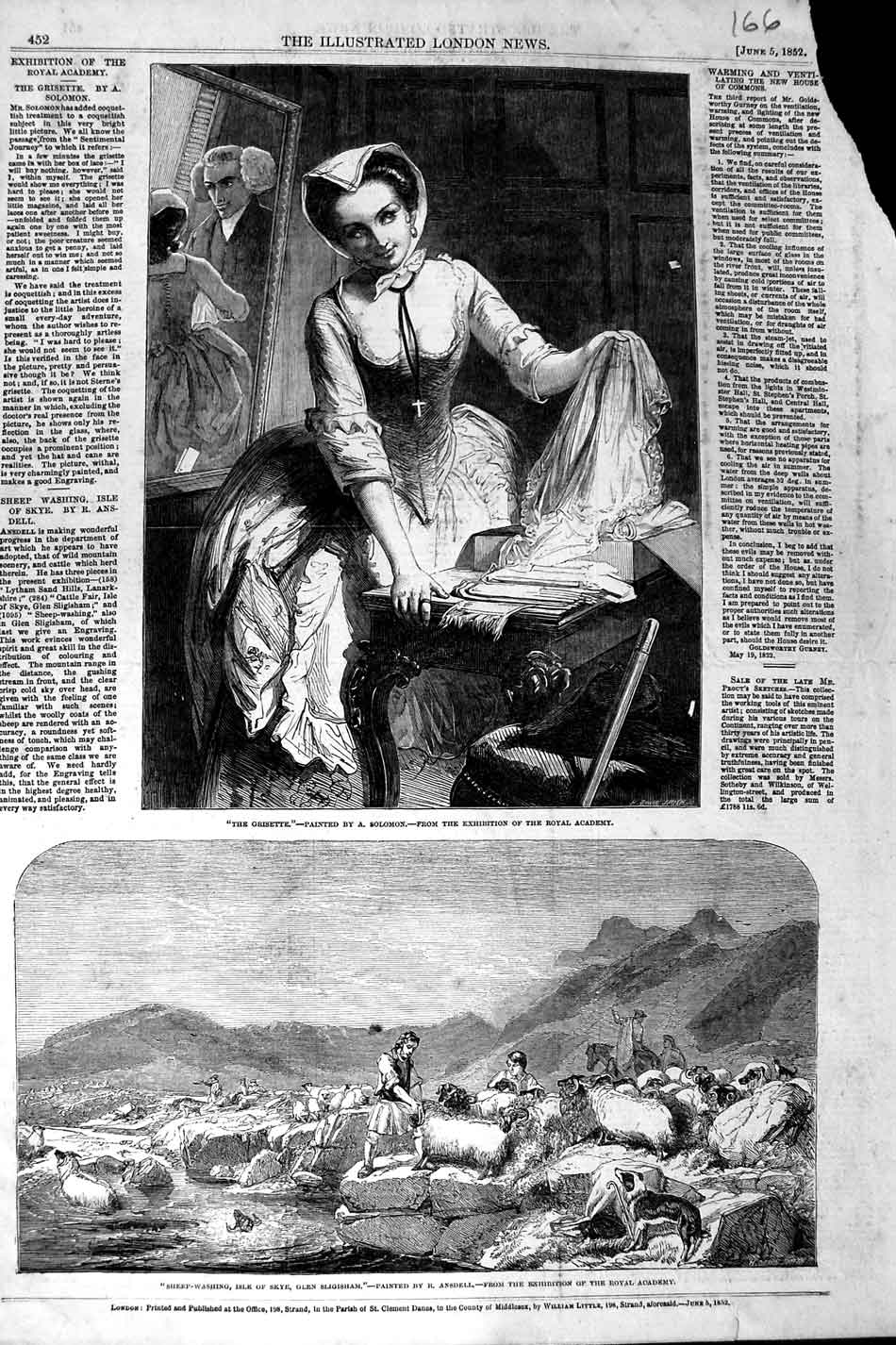 Original Old Antique Print 1852 Sheep Washing Isle Sky Glen Sligisham Grisette