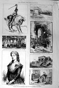 Original Old Antique Print 1883 Horse Girl Gardens Rome Kom Ombos Egypt Chapel