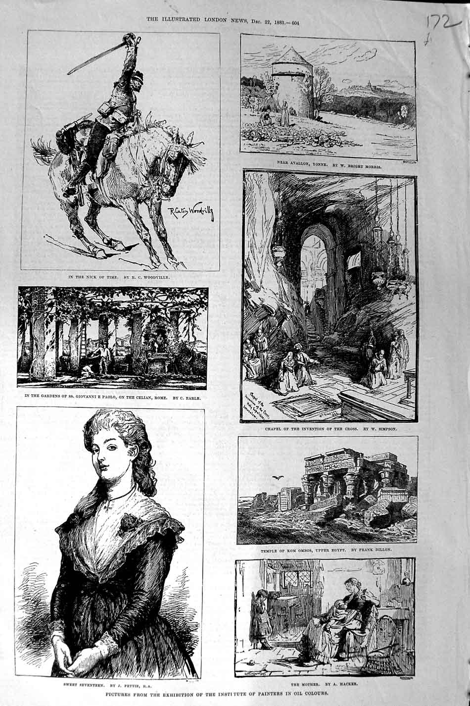 Original Old Antique Print 1883 Horse Girl Gardens Rome Kom Ombos Egypt Chapel
