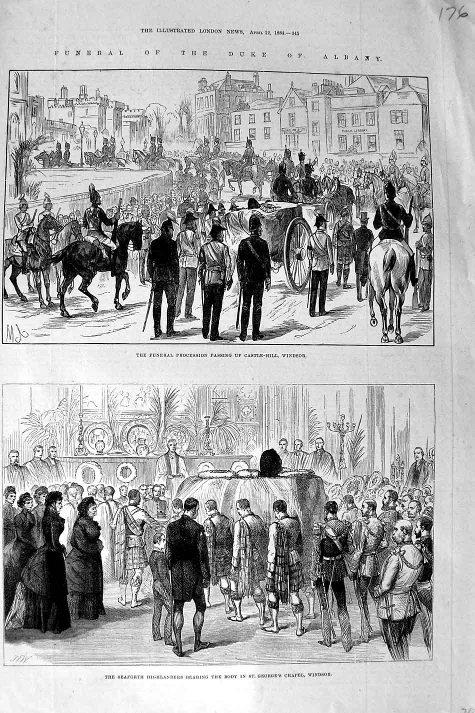 Old Antique Print 1884 Funeral Duke Albany Castle-Hill Windsor Seaforth 19th