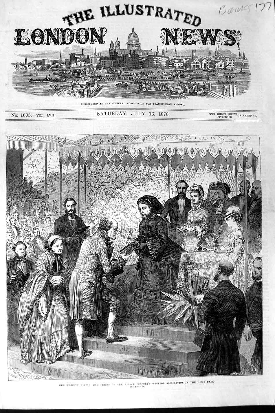 Original Old Antique Print 1870 Majesty Queen Prince Consort Windsor Home Park