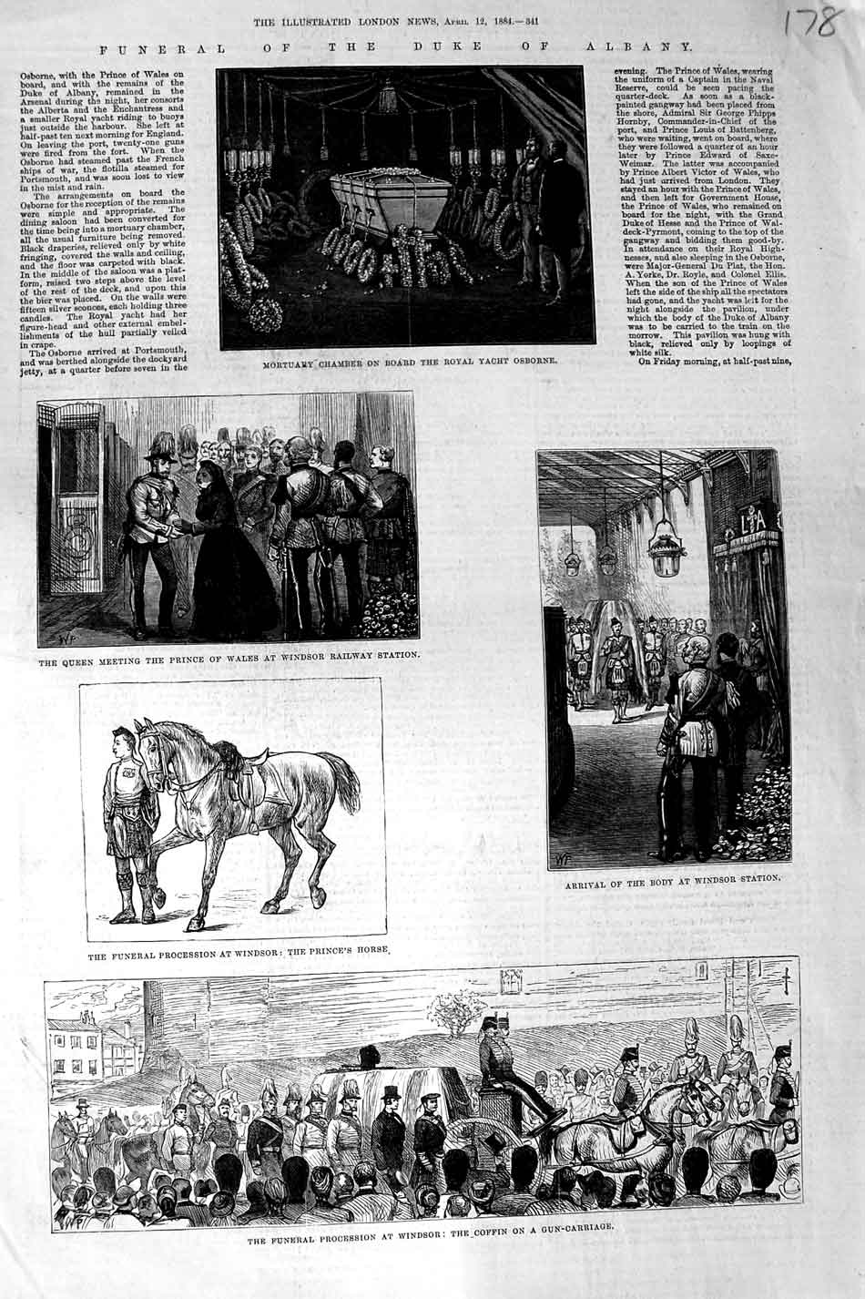 Old Antique Print 1884 Funeral Duke Albany Windsor Railway Yacht Osborne 19th