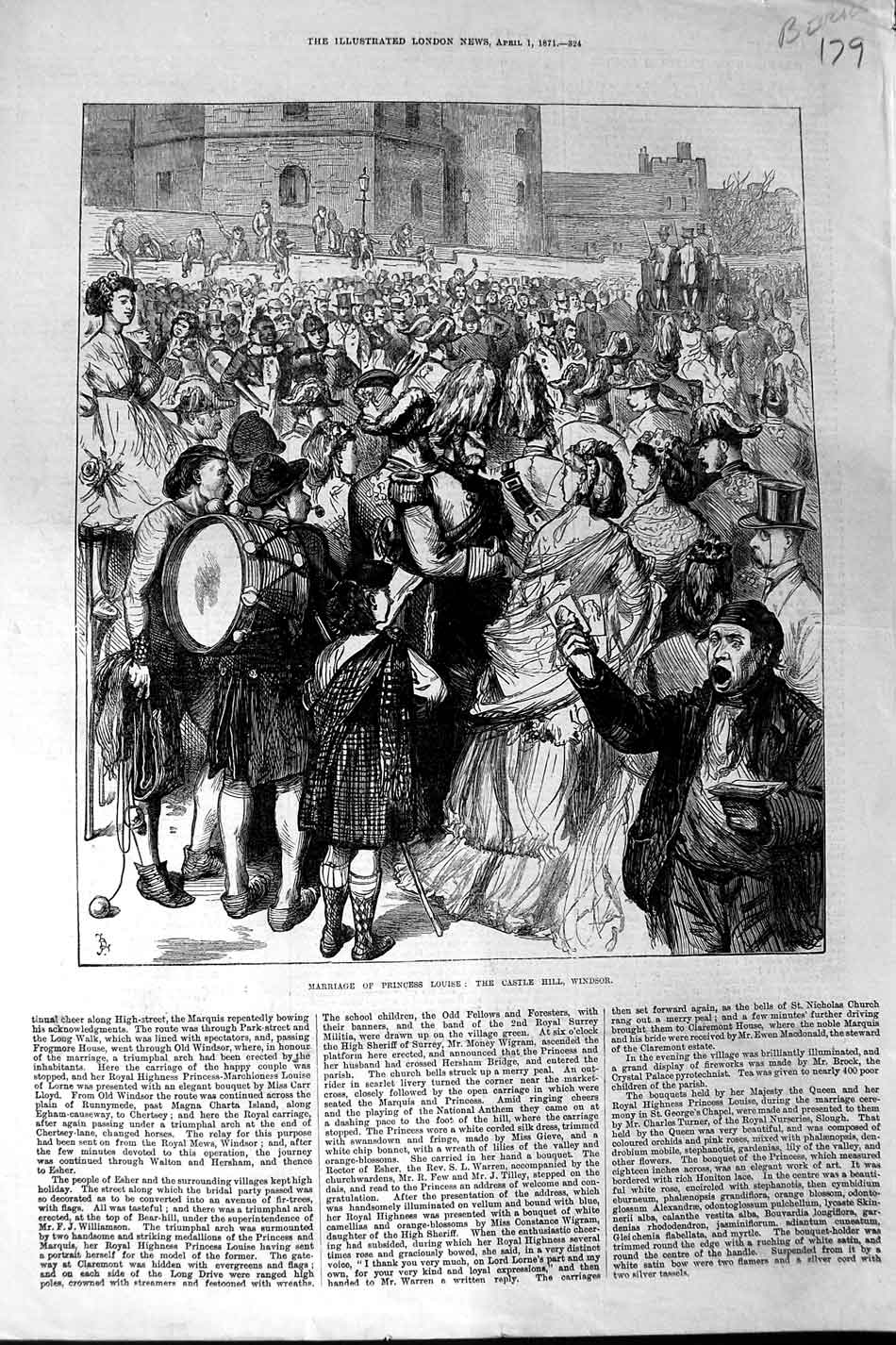 Original Old Antique Print 1871 Marriage Princess Louise Castle Hill Windsor