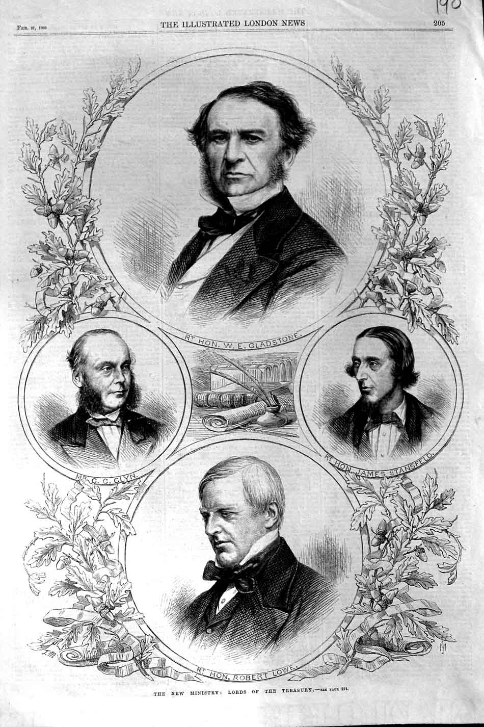 Original Old Antique Print 1869 Lords Treasury Lowe Glyn Gladstone Stansfeld