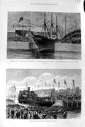 Original Old Antique Print 1881 Duke Edinburgh Dock Leith Berlin Ship Ipswich