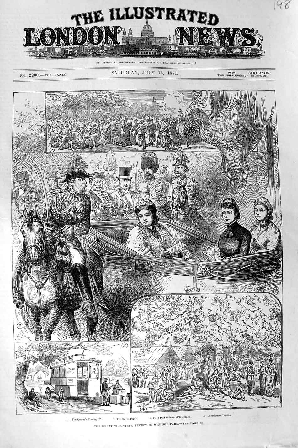Original Old Antique Print 1881 Great Volunteer Review Windsor Park London 19th