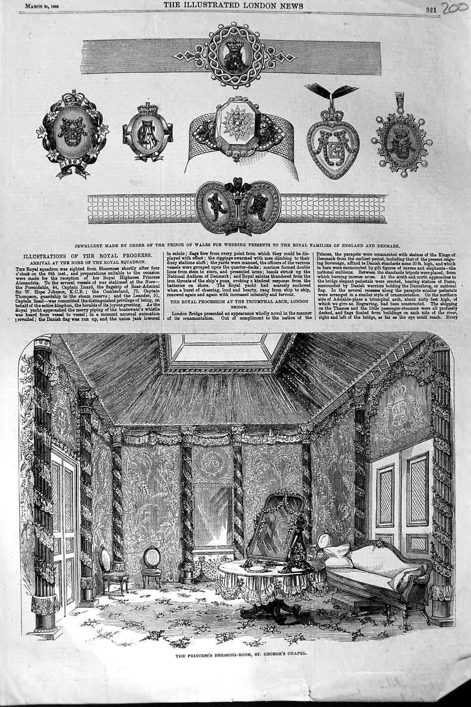 Old Antique Print 1863 Princess Dressing Room George'S Chapel Jewellery 19th