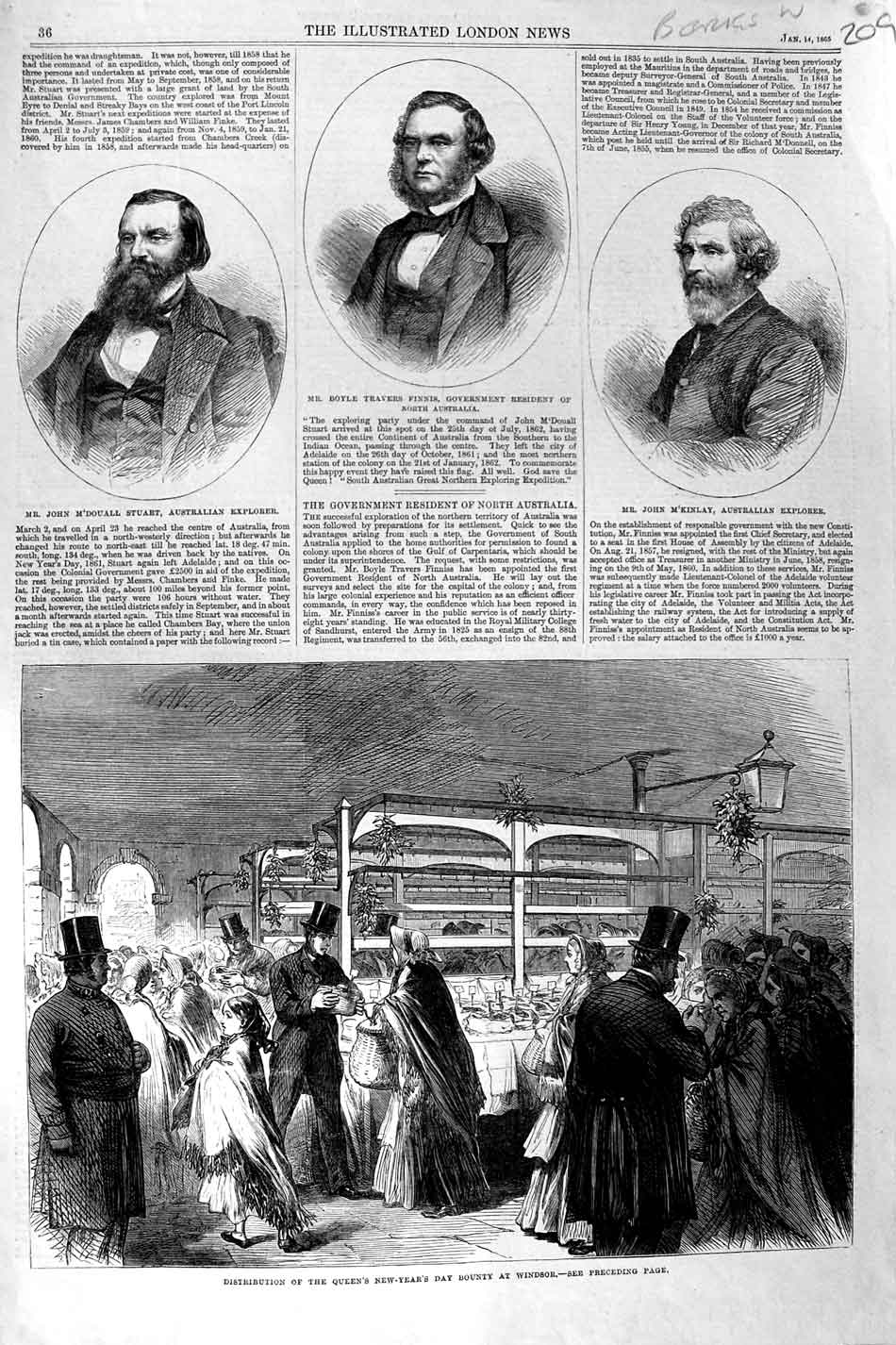 Original Old Antique Print 1865 Stuart Travers Finnis M'Kinlay Queen Windsor