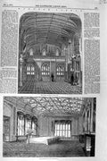 Original Old Antique Print 1847 Windsor Castle Guard Chamber Queen Dining Room