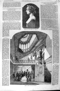 Old Antique Print 1855 Marble Bust Majesty Queen Windsor Castle Staircase 19th