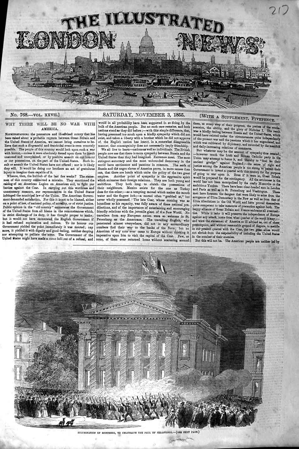 Old Antique Print 1855 Illumination Montreal Celebration Fall Sebastopol 19th