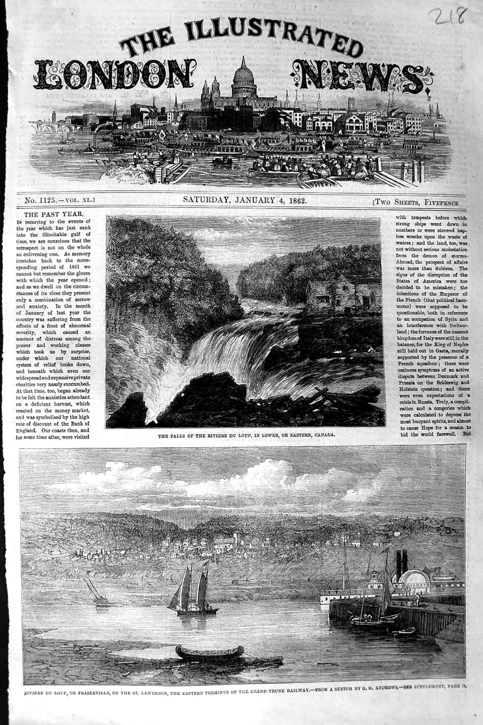 Original Old Antique Print 1862 Falls River Du Oup Canada Fraserville Lawrence