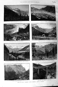 Old Antique Print 1888 Canada Pacific Railway Stony Bridge Glacier Hermit 19th
