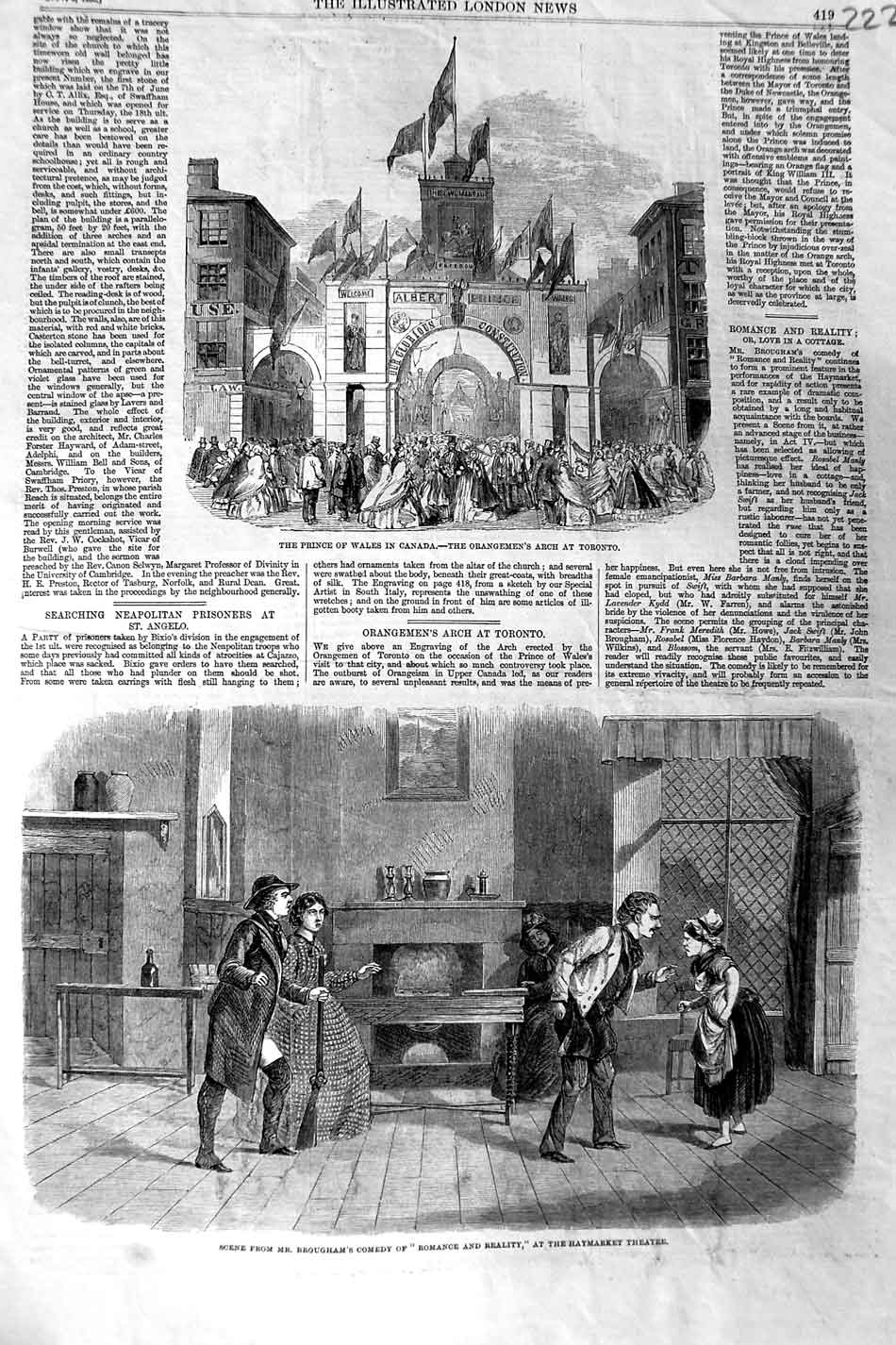 Antique Print Ref.481 1860 Prince Wales Canada Orangemen Haymarket Theatre