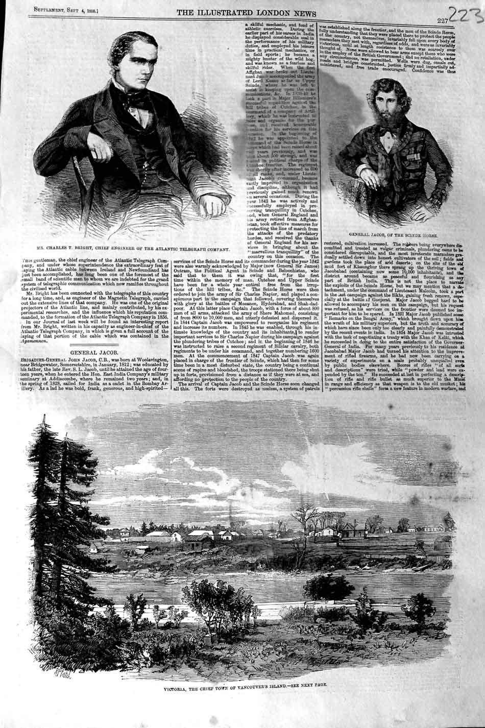 Old Antique Print 1858 Charles Bright Telegraph Jacob Vancouver Victoria 19th