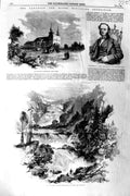 Original Old Antique Print 1858 Boniface Cathedral Red River Canada Dog Portage