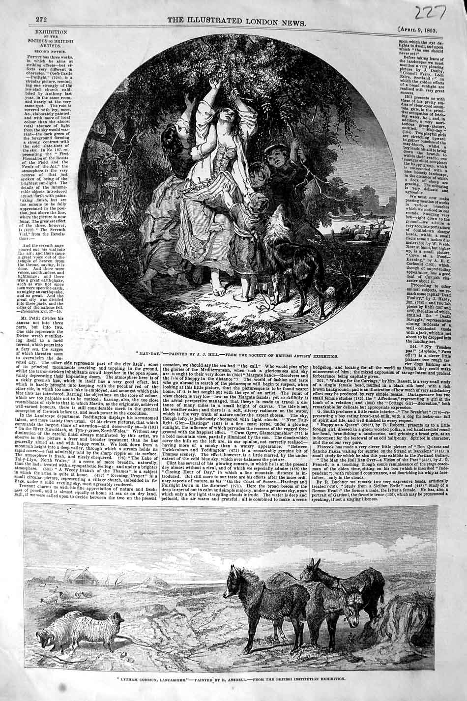 Old Antique Print 1853 Lytham Common Lancashire Donkeys May Day Children 19th