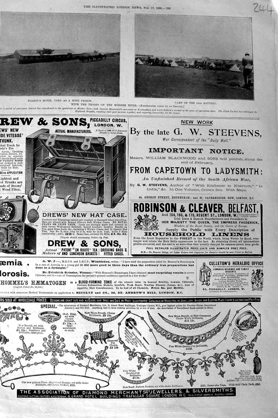 Original Old Antique Print 1900 Wilson'S Hotel Boer Prison Modder War Jewellers