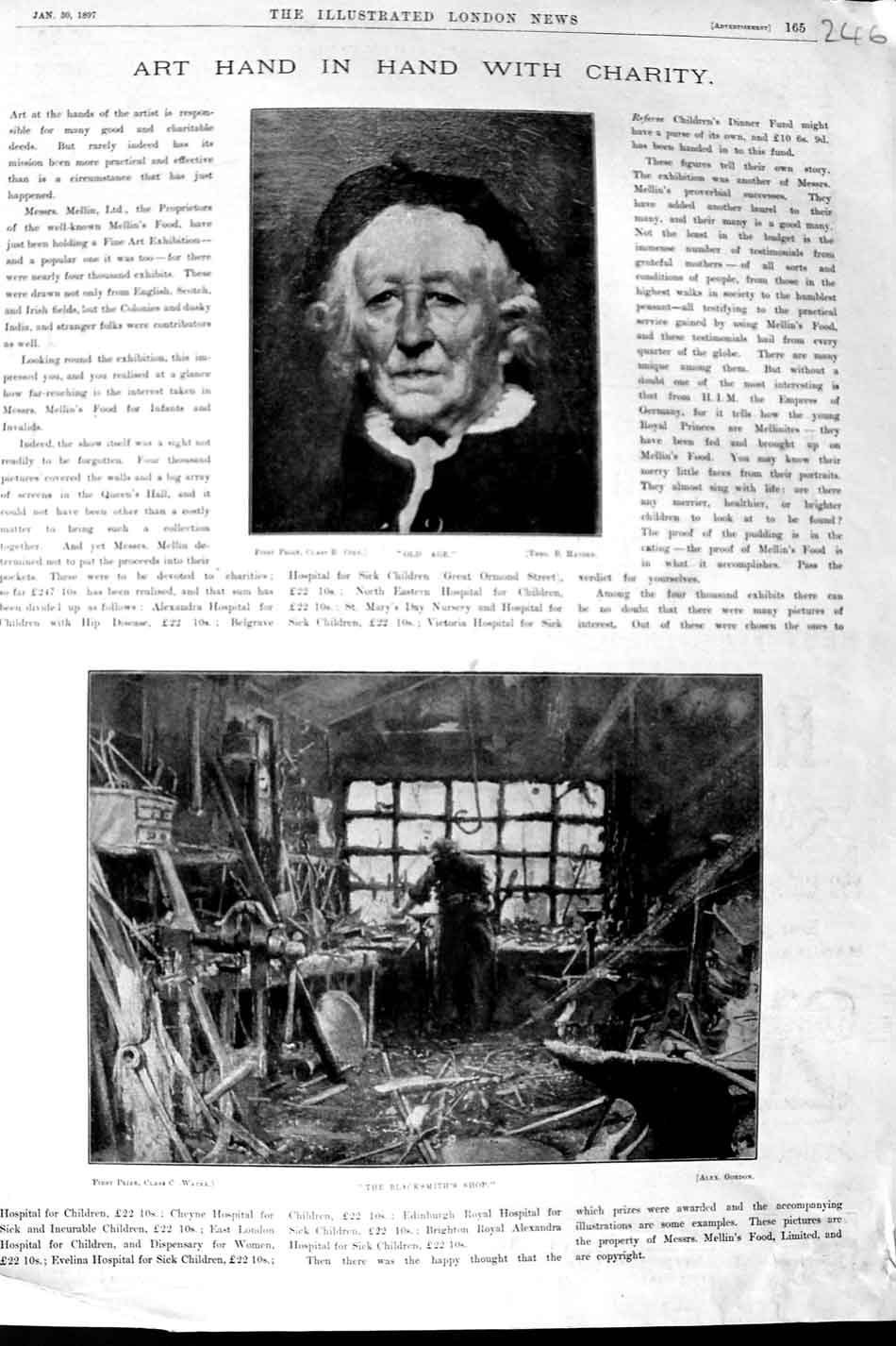 Original Old Antique Print 1897 Portrait Man Hansen Art Blacksmith Shop Gordon