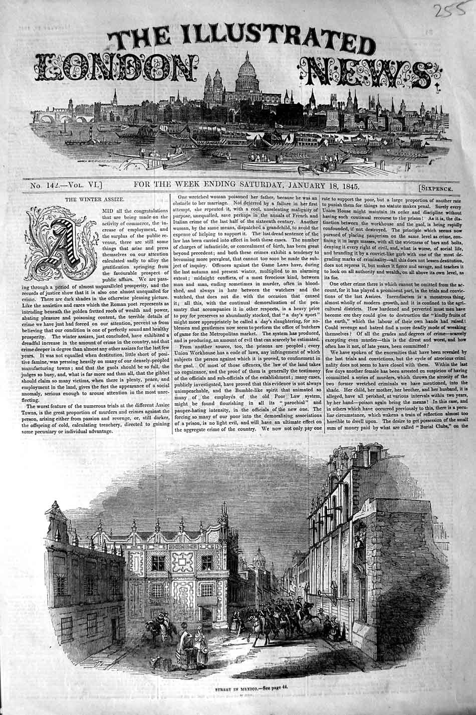 Original Old Antique Print 1845 Street Scene Mexico America Horses Buildings