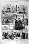 Original Old Antique Print 1891 Queen Victoria Derby Corn Market Mayor Haslam