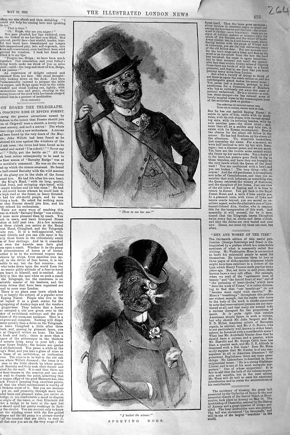 Original Old Antique Print 1891 Comedy Sporting Dogs Coats Top-Hats Victorian