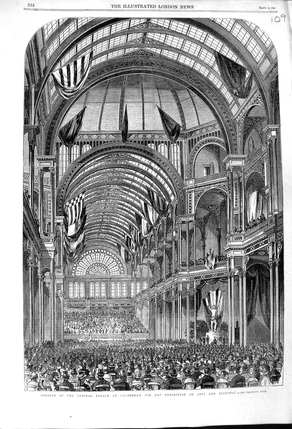 Antique Print *3128 1864 Crystal Palace Amsterdam Exhibition Arts Industry