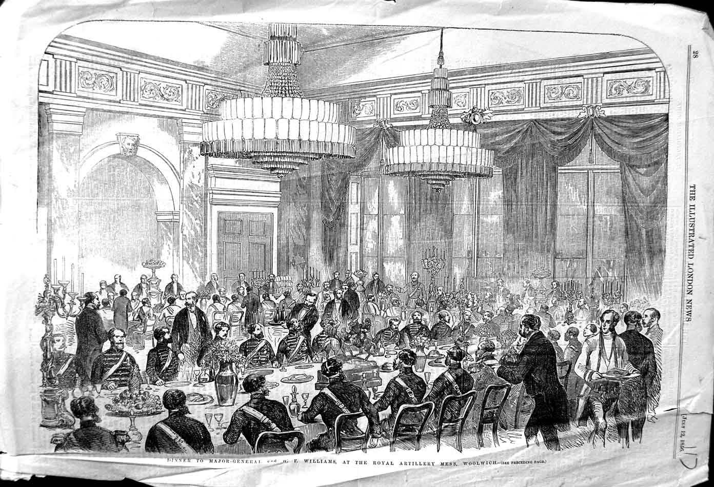 Old Antique Print 1856 Dinner Major-General Williams Artillery Woolwich 19th