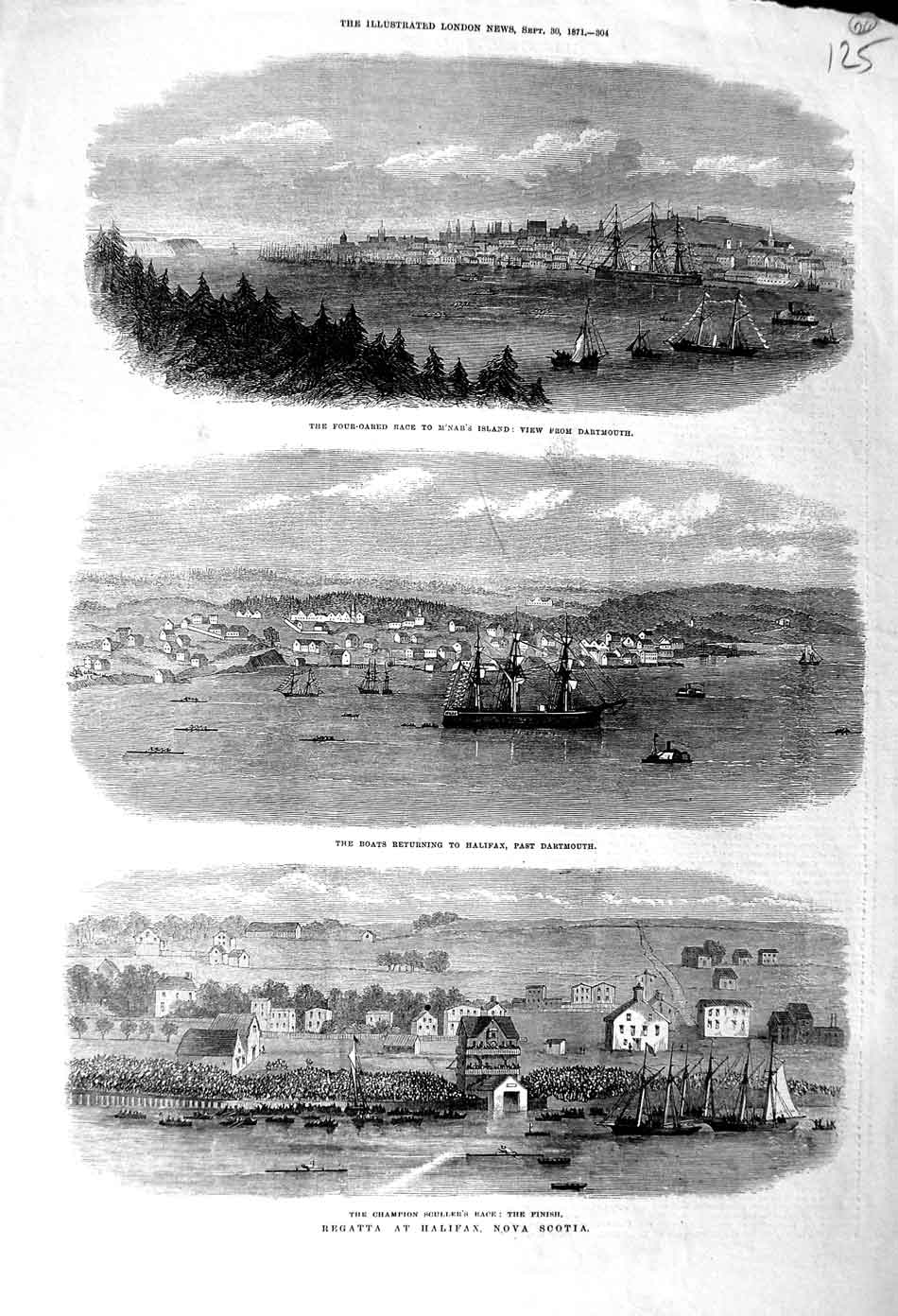 Old Antique Print 1871 Regatta Halifax Nova Scotia Sculler'S Race Sport 19th