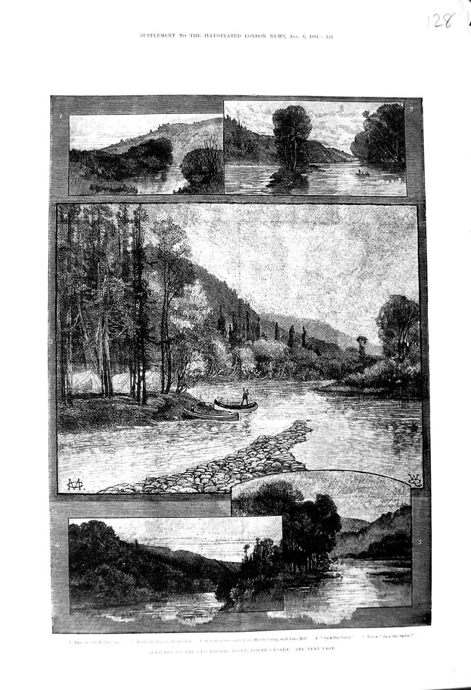 Original Old Antique Print 1881 Cascapediac River Canada Pichaudies Piko Hill
