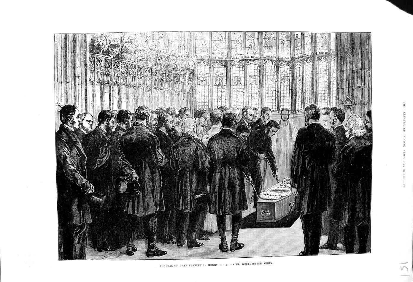 Old Antique Print 1881 Funeral Dean Stanley Henry Vii Chapel Westminster 19th
