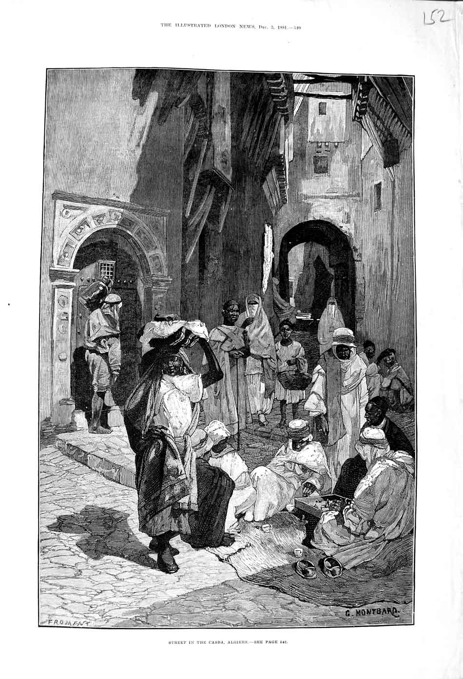 Original Old Antique Print 1881 Fine Art Street Scene Casba Algiers Montbard