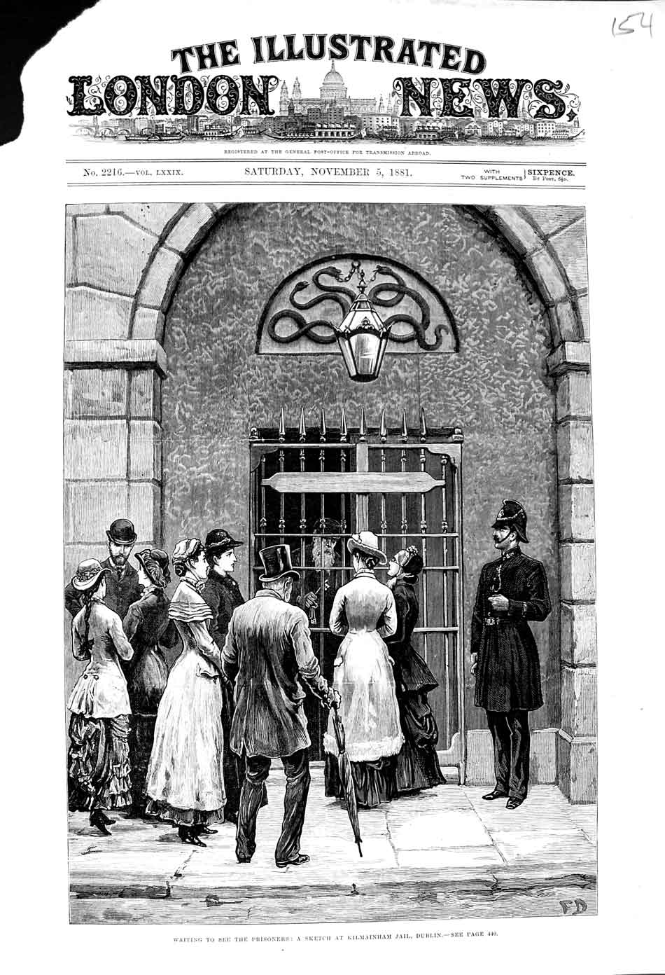 Original Old Antique Print 1881 Sketch Kilmainham Jail Dublin Ireland Fine Art