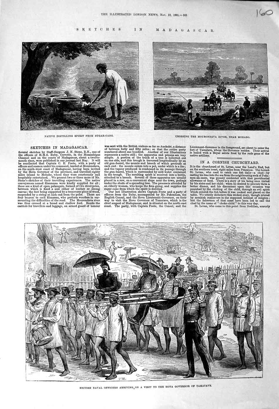 Old Antique Print 1881 Madagascar British Naval Officers Tamatave Mohabo 19th