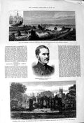 Original Old Antique Print 1881 Singleton Abbey Hartley Lake Cemetery Garfield