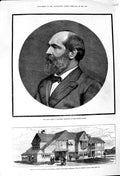 Old Antique Print 1881 James Garfield President America Long Branch House 19th