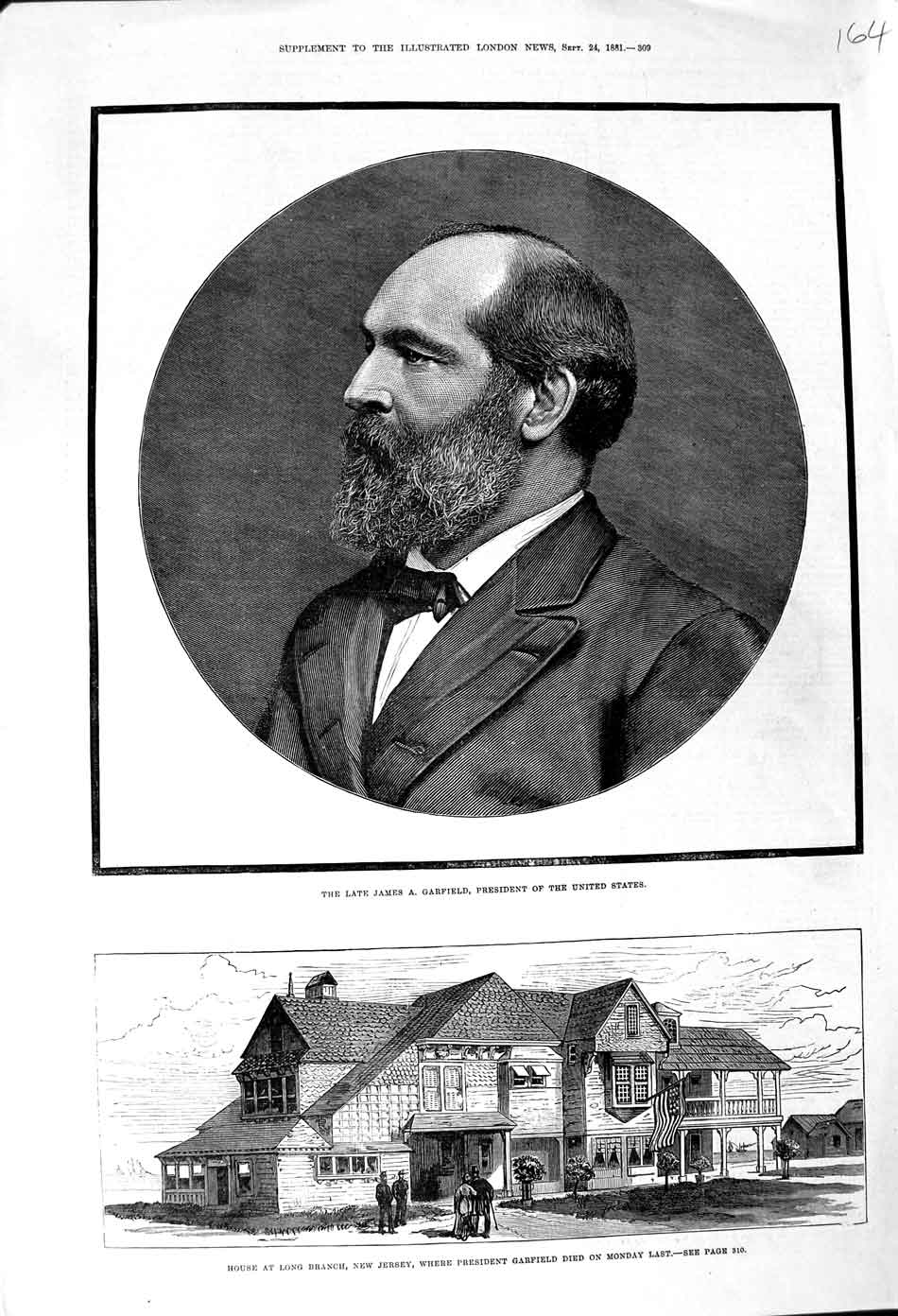 Old Antique Print 1881 James Garfield President America Long Branch House 19th
