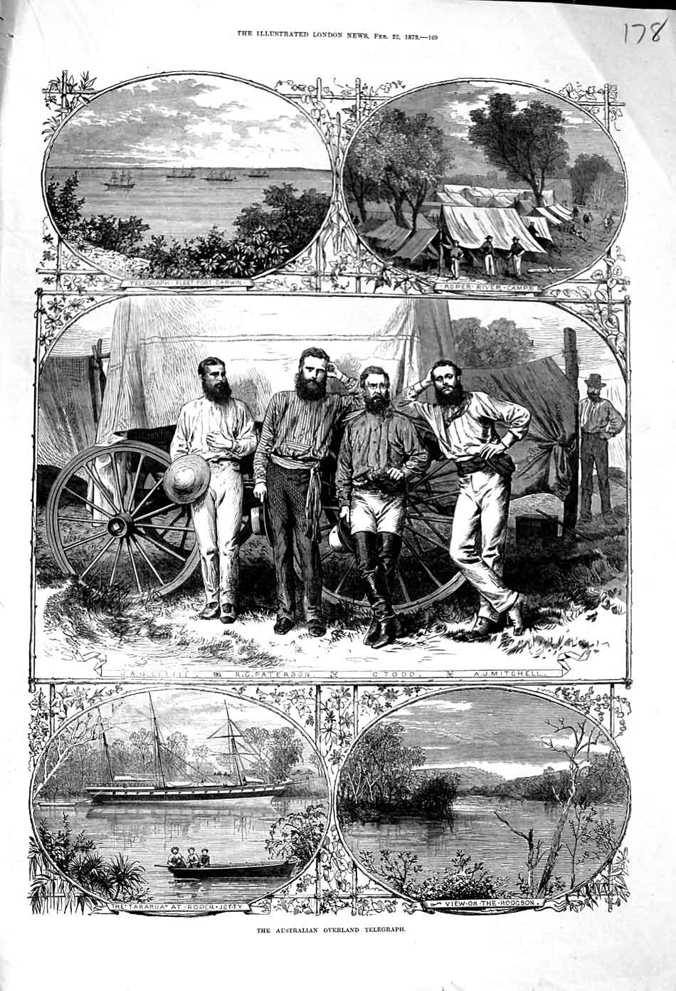 Old Antique Print 1873 Australian Overland Telegraph Todd Paterson Little 19th