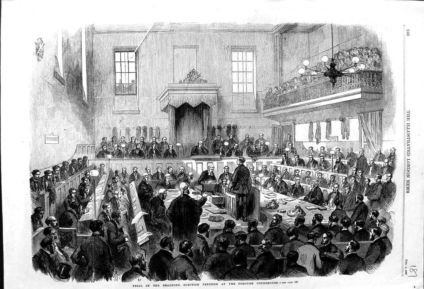 Old Antique Print 1869 Trial Bradford Election Borough Courthouse Court 19th