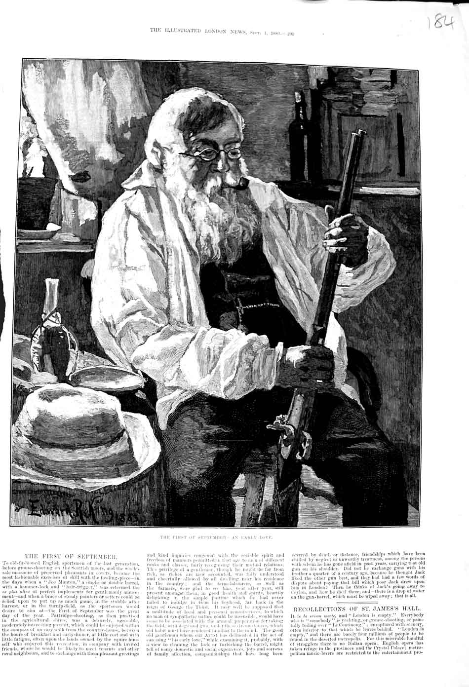 Original Old Antique Print 1883 Edward King Fine Art English Sportsman Gun 19th