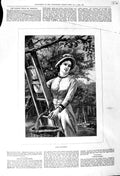 Original Old Antique Print 1881 Lady Apple Gathering Trees 19th