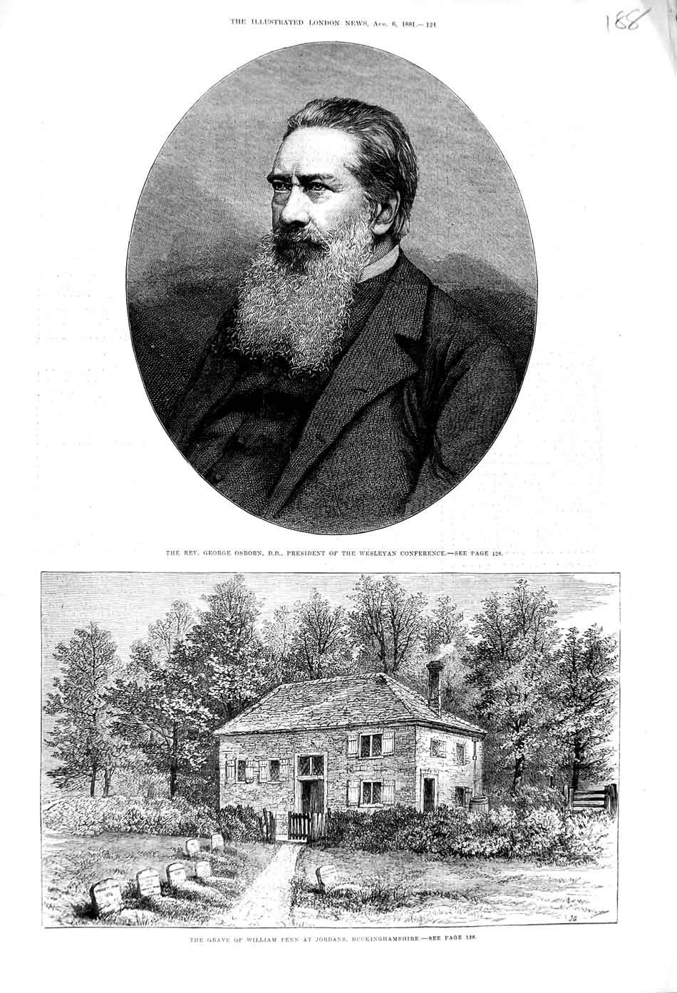 Old Antique Print 1881 George Osborn Wesleyan Grave William Pen Jordans 19th
