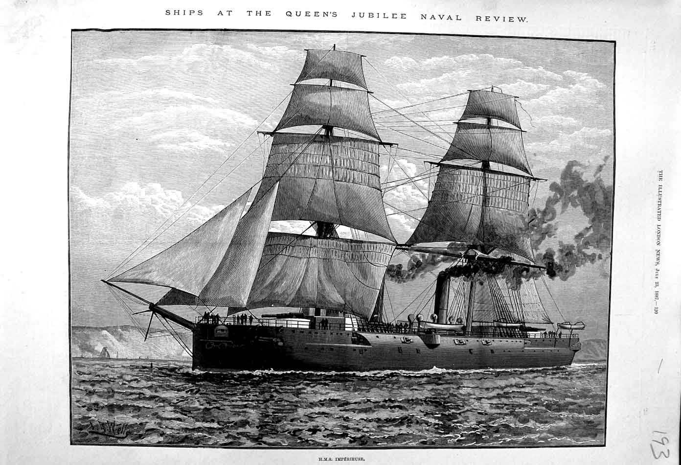 Old Antique Print 1887 Ship Queen Jubilee Naval Review H.M.S Imperieuse 19th
