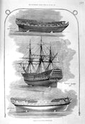 Original Old Antique Print 1887 Models English Ships War Guns Victory Balacaens