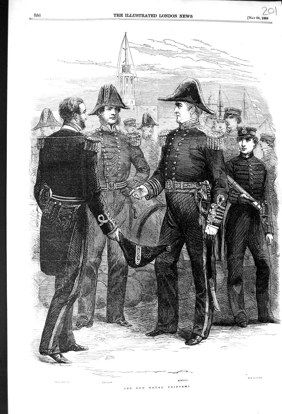 Old Antique Print 1856 New Naval Uniforms War Captain Admiral Midshipman 19th