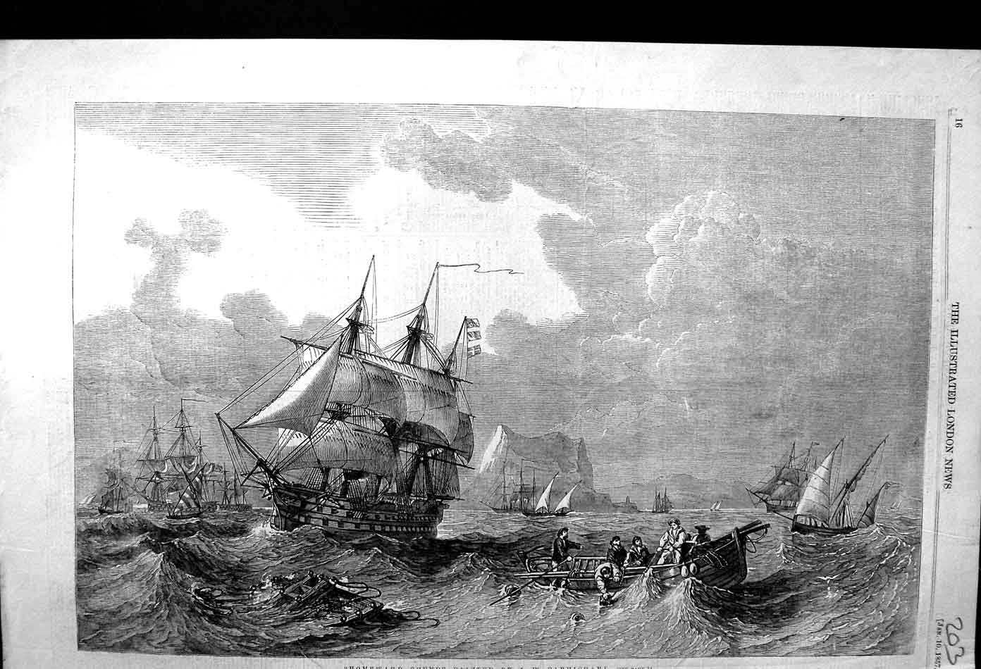 Original Old Antique Print 1857 Carmichael War Ships Sea Boats 19th