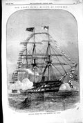 Original Old Antique Print 1856 Grand Naval Review Spithead Ship Manning Yards
